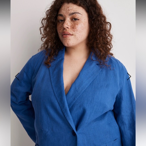 Madewell Womens Linen Office Double-Breasted Blazer
Color: bluestone Size XL new - Picture 11 of 11